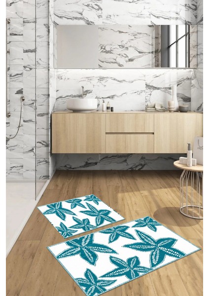 Dijital Baskılı Yıkanabilir Kaymaz Deniz Yıldızı Banyo Paspası Klozet Takımı, Klozet-71-Turkuaz, fiyatları
