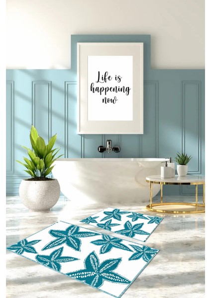 Dijital Baskılı Yıkanabilir Kaymaz Deniz Yıldızı Banyo Paspası Klozet Takımı, Klozet-71-Turkuaz, fırsatları