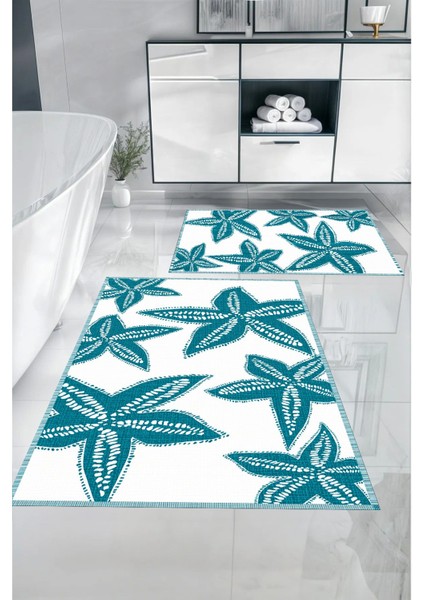 Dijital Baskılı Yıkanabilir Kaymaz Deniz Yıldızı Banyo Paspası Klozet Takımı, Klozet-71-Turkuaz, indirimleri