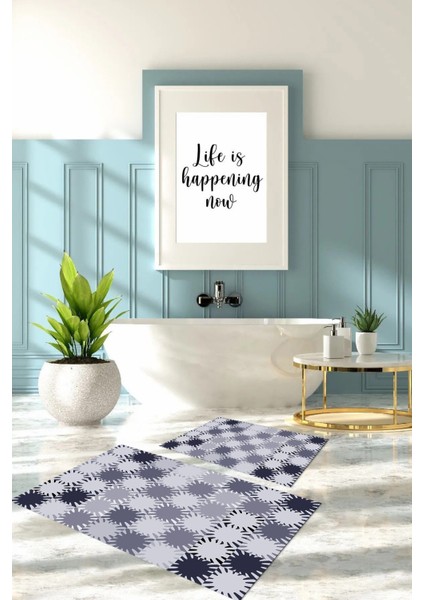 Dijital Baskılı Yıkanabilir Kaymaz Sade Modern Banyo Paspası Klozet Takımı, Klozet-75-Lila, modelleri