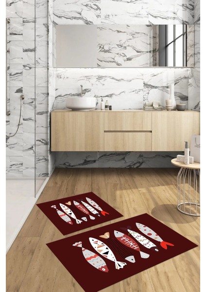 Dijital Baskılı Yıkanabilir Renkli Balık Desenli Banyo Paspası Klozet Takımı, Klozet-69-Bordo, fiyatları