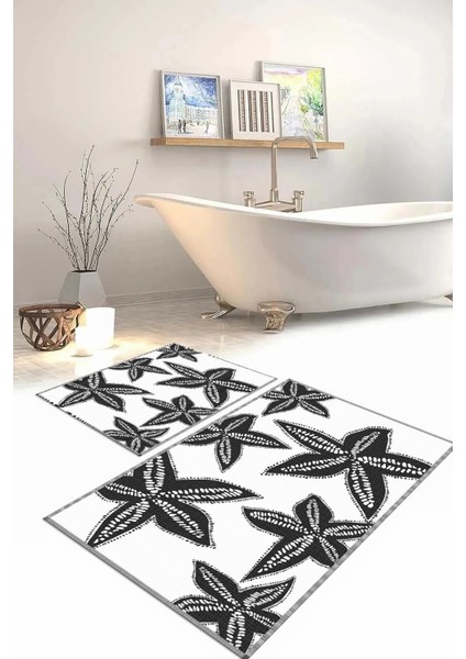 Dijital Baskılı Yıkanabilir Kaymaz Deniz Yıldızı Banyo Paspası Klozet Takımı, Klozet-71-Gri,