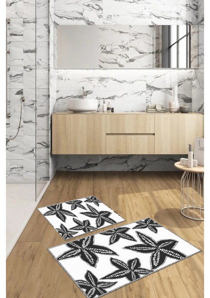Dijital Baskılı Yıkanabilir Kaymaz Deniz Yıldızı Banyo Paspası Klozet Takımı, Klozet-71-Gri,