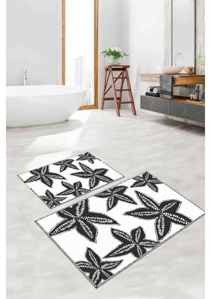 Dijital Baskılı Yıkanabilir Kaymaz Deniz Yıldızı Banyo Paspası Klozet Takımı, Klozet-71-Gri,