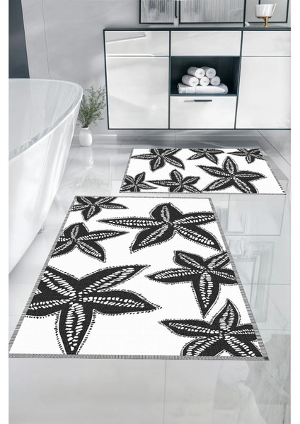 Dijital Baskılı Yıkanabilir Kaymaz Deniz Yıldızı Banyo Paspası Klozet Takımı, Klozet-71-Gri,