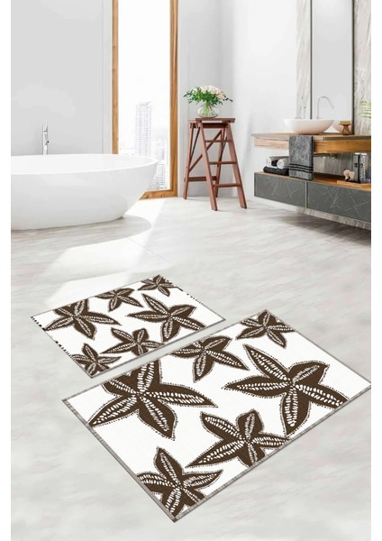 Dijital Baskılı Yıkanabilir Kaymaz Deniz Yıldızı Banyo Paspası Klozet Takımı, Klozet-71-Kahve, modelleri