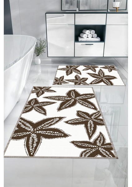 Dijital Baskılı Yıkanabilir Kaymaz Deniz Yıldızı Banyo Paspası Klozet Takımı, Klozet-71-Kahve, indirimleri