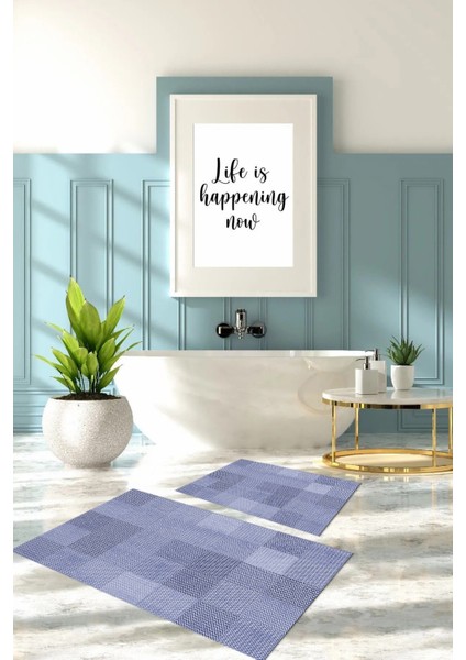 Dijital Baskılı Yıkanabilir Kaymaz Kilim Görünümlü Banyo Paspası Klozet Takımı, Klozet-88-Lila,