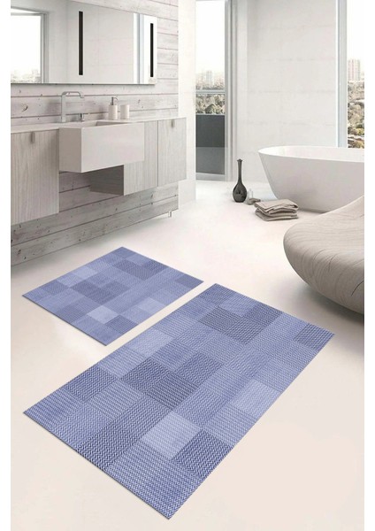 Dijital Baskılı Yıkanabilir Kaymaz Kilim Görünümlü Banyo Paspası Klozet Takımı, Klozet-88-Lila, indirimleri