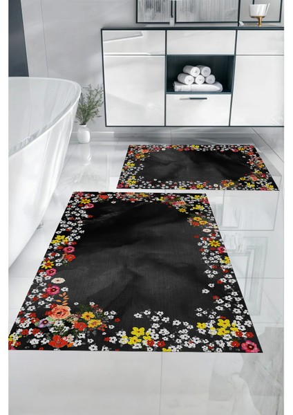 Dijital Baskılı Yıkanabilir Renkli Çiçek Desenli Banyo Paspası Klozet Takımı, Klozet-90-Gri, fiyatları