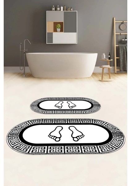 Dijital Yıkanabilir Çerçeveli Ayak Baskılı Oval Banyo Paspası Klozet Takımı, Klozet-52-Beyaz, fiyatları