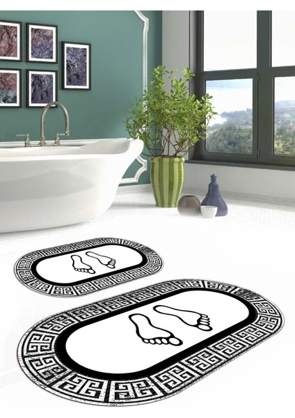 Dijital Yıkanabilir Çerçeveli Ayak Baskılı Oval Banyo Paspası Klozet Takımı, Klozet-52-Beyaz, modelleri