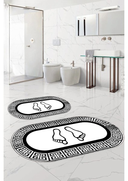 Dijital Yıkanabilir Çerçeveli Ayak Baskılı Oval Banyo Paspası Klozet Takımı, Klozet-52-Beyaz, fırsatları