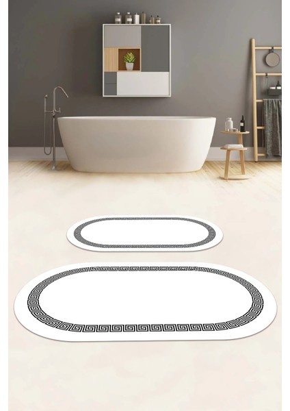 Dijital Yıkanabilir Kaymaz Sade Çerçeveli Oval Banyo Paspası Klozet Takımı, Klozet-56-Beyaz, fiyatları