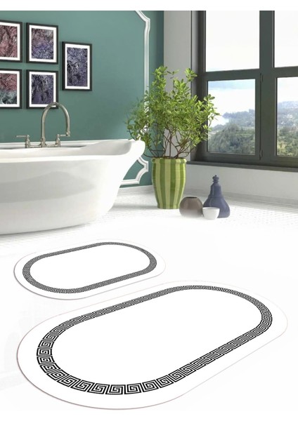 Dijital Yıkanabilir Kaymaz Sade Çerçeveli Oval Banyo Paspası Klozet Takımı, Klozet-56-Beyaz, modelleri