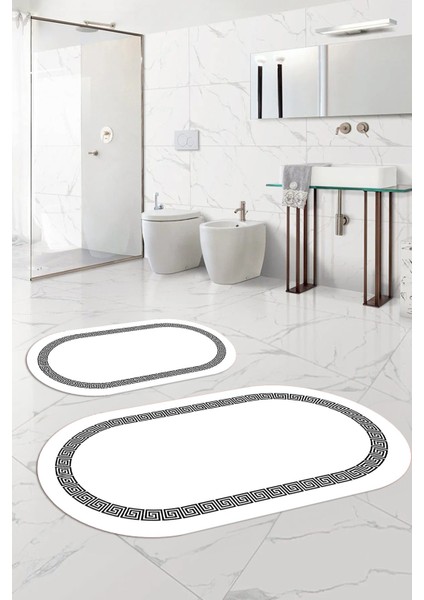 Dijital Yıkanabilir Kaymaz Sade Çerçeveli Oval Banyo Paspası Klozet Takımı, Klozet-56-Beyaz, fırsatları