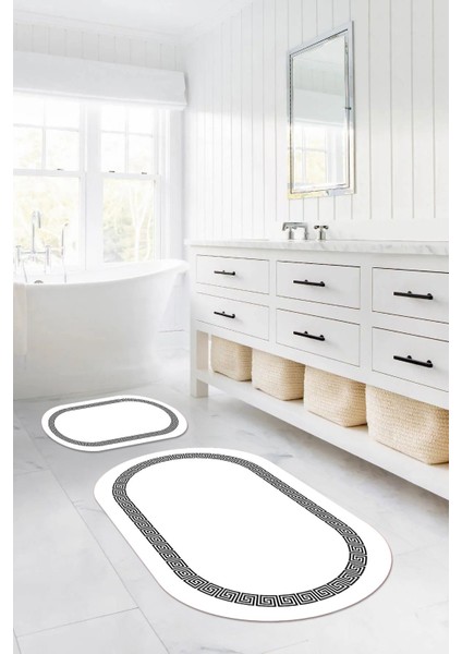 Dijital Yıkanabilir Kaymaz Sade Çerçeveli Oval Banyo Paspası Klozet Takımı, Klozet-56-Beyaz, indirimleri