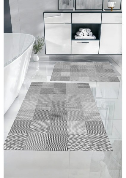 Dijital Baskılı Yıkanabilir Kaymaz Kilim Görünümlü Banyo Paspası Klozet Takımı, Klozet-88-Gri, fiyatları