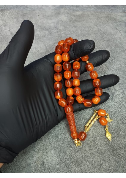 Mos Tesbih Imamesi Işlemeli Üst Düzey Hareli Toz Kehribar Tesbih