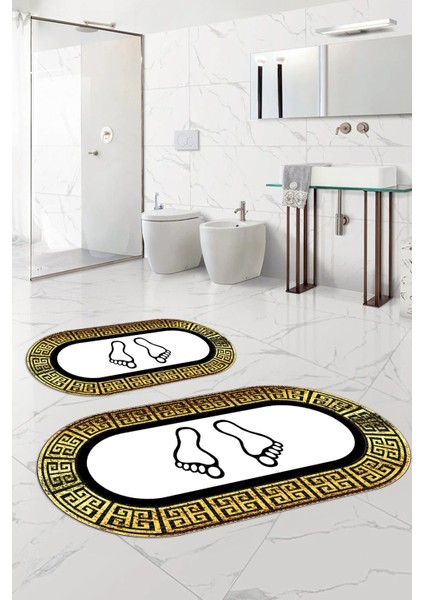 Dijital Yıkanabilir Çerçeveli Ayak Baskılı Oval Banyo Paspası Klozet Takımı, Klozet-52-Gold, fırsatları