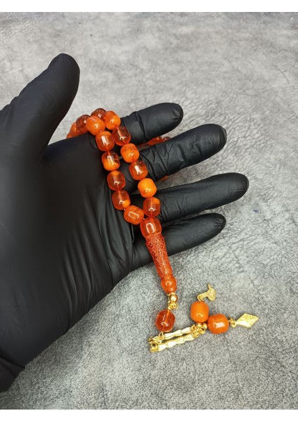 Mos Tesbih Imamesi Işlemeli Üst Düzey Hareli Toz Kehribar Tesbih fiyatları