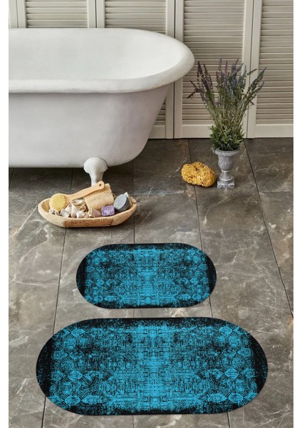 Dijital Yıkanabilir Kaymaz Klasik Model Oval Banyo Paspası Klozet Takımı, Klozet-94-Turkuaz, fiyatları