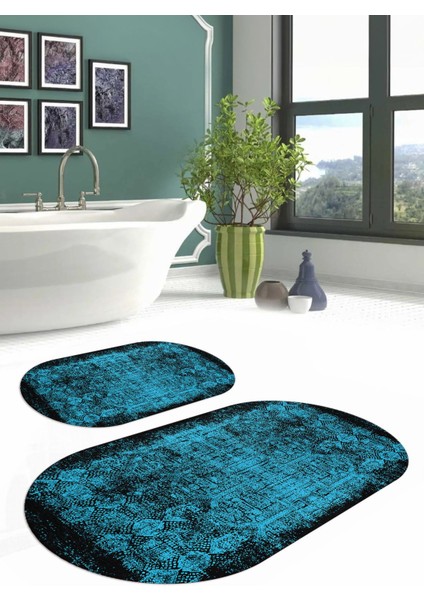 Dijital Yıkanabilir Kaymaz Klasik Model Oval Banyo Paspası Klozet Takımı, Klozet-94-Turkuaz, fırsatları