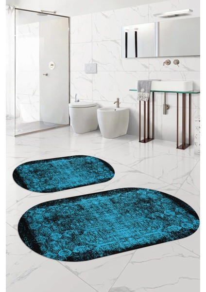 Dijital Yıkanabilir Kaymaz Klasik Model Oval Banyo Paspası Klozet Takımı, Klozet-94-Turkuaz, indirimleri