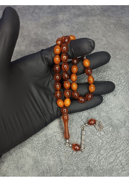 Mos Tesbih Üst Düzey Eskitme Hareli Toz Kehribar Tesbih