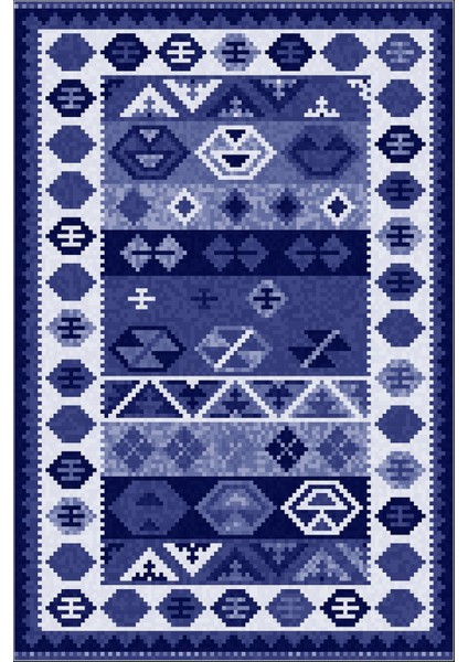 Baskılı Kaymaz Taban Yıkanabilir Etnik Geleneksel Görünümlü Üçlü Yatak Odası, Yo-Etnik-30-Lacivert, fiyatları