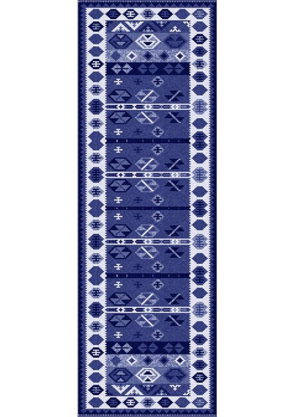 Baskılı Kaymaz Taban Yıkanabilir Etnik Geleneksel Görünümlü Üçlü Yatak Odası, Yo-Etnik-30-Lacivert, modelleri