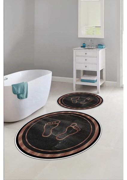 Baskılı Yıkanabilir Kaymaz Ayak Baskılı Yuvarlak Banyo Paspası Klozet Takımı, Klozet-51-Siyah, fiyatları