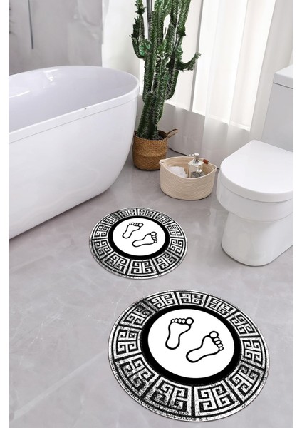 Dijital Yıkanabilir Çerçeveli Ayak Baskılı Yuvarlak Banyo Paspası Klozet Takımı, Klozet-52-Beyaz, indirimleri