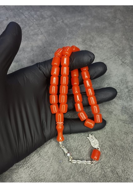 Mos Tesbih Üst Düzey Turuncu Sıkma Kehribar Tesbih