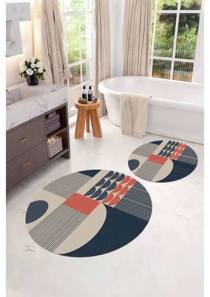 Dijital Yıkanabilir Kaymaz Modern Desen Yuvarlak Banyo Paspası Klozet Takımı, Klozet-59-Lacivert, modelleri