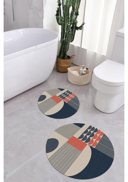 Dijital Yıkanabilir Kaymaz Modern Desen Yuvarlak Banyo Paspası Klozet Takımı, Klozet-59-Lacivert, fırsatları