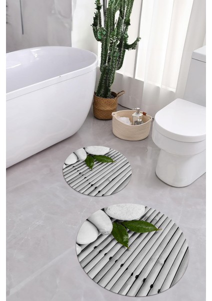 Baskılı Yıkanabilir Kaymaz Taş Desenli Yuvarlak Banyo Paspası Klozet Takımı, Klozet-68-Gri, modelleri