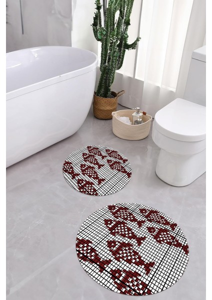 Dijital Yıkanabilir Kaymaz Balık Modelli Yuvarlak Banyo Paspası Klozet Takımı, Klozet-70-Bordo, fiyatları