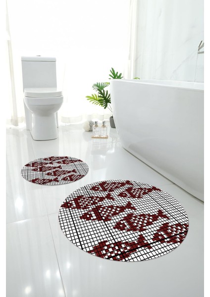 Dijital Yıkanabilir Kaymaz Balık Modelli Yuvarlak Banyo Paspası Klozet Takımı, Klozet-70-Bordo, fırsatları