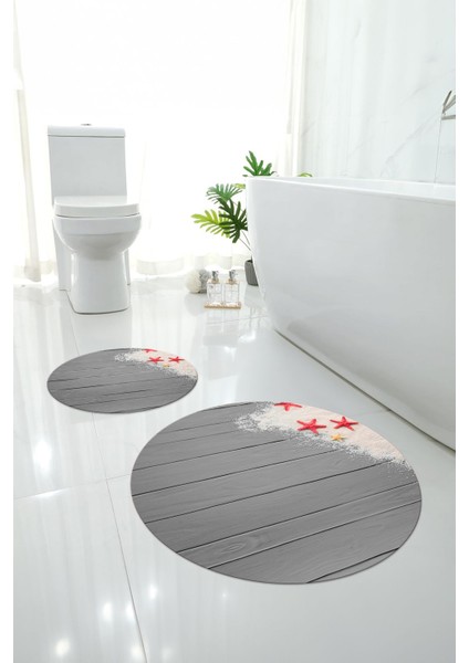 Dijital Yıkanabilir Modern Deniz Yıldızı Yuvarlak Banyo Paspası Klozet Takımı, Klozet-72-Gri, fırsatları