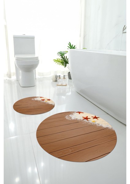 Dijital Yıkanabilir Modern Deniz Yıldızı Yuvarlak Banyo Paspası Klozet Takımı, Klozet-72-Kahve, fırsatları