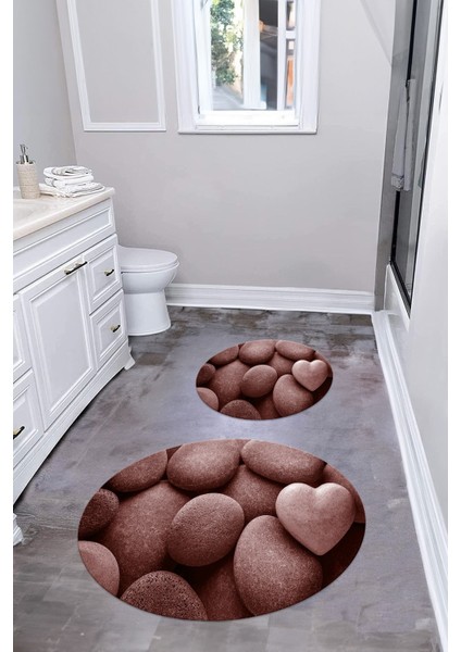 Baskılı Yıkanabilir Kaymaz Taş Modelli Yuvarlak Banyo Paspası Klozet Takımı, Klozet-73-Bordo, modelleri