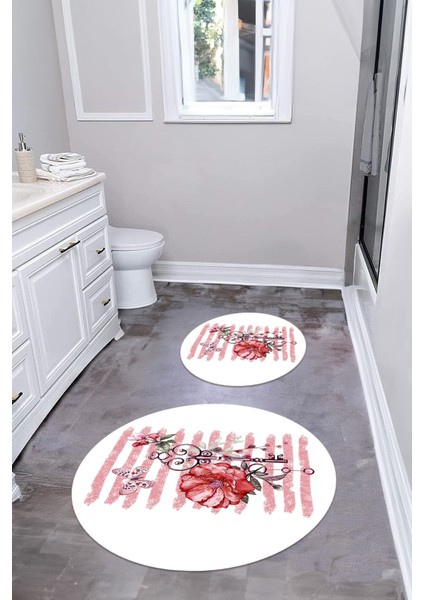 Baskılı Yıkanabilir Kaymaz Gül Motifli Yuvarlak Banyo Paspası Klozet Takımı, Klozet-77-Kırmızı, fiyatları