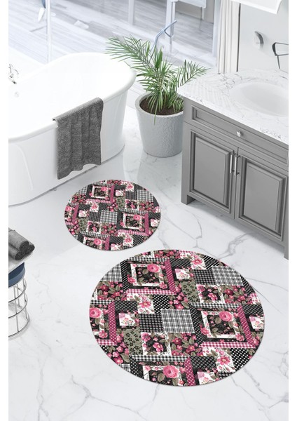Dijital Yıkanabilir Klasik Çiçek Desenli Yuvarlak Banyo Paspası Klozet Takımı, Klozet-80-Pembe, fırsatları
