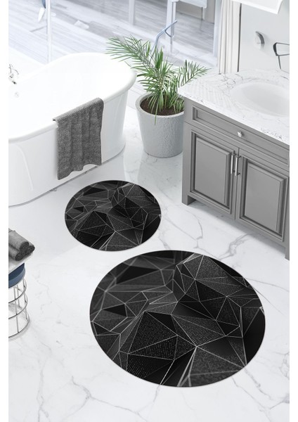 Baskılı Yıkanabilir Geometrik Desenli Yuvarlak Banyo Paspası Klozet Takımı, Klozet-87-Gri, fiyatları