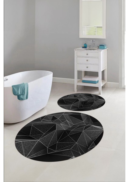 Baskılı Yıkanabilir Geometrik Desenli Yuvarlak Banyo Paspası Klozet Takımı, Klozet-87-Gri, fırsatları