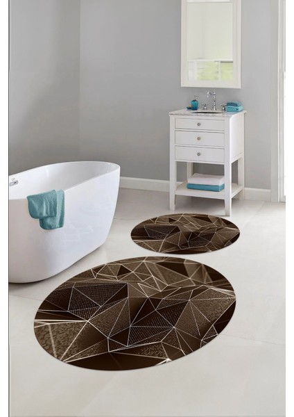 Baskılı Yıkanabilir Geometrik Desenli Yuvarlak Banyo Paspası Klozet Takımı, Klozet-87-Kahve, fırsatları