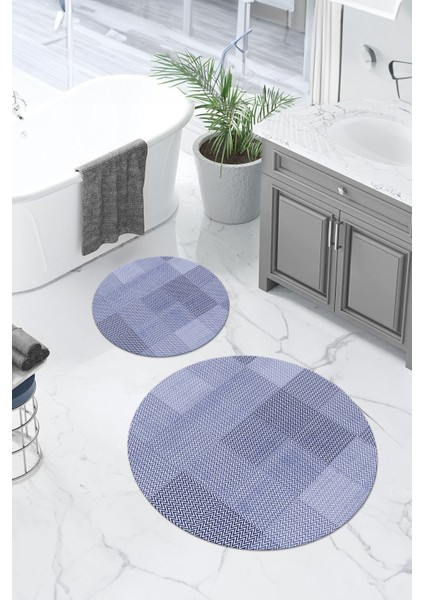 Dijital Yıkanabilir Kaymaz Kilim Görünümlü Yuvarlak Banyo Paspası Klozet Takımı, Klozet-88-Lila, fiyatları