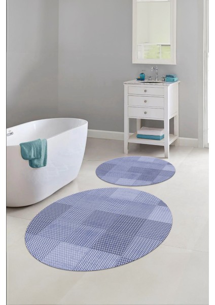 Dijital Yıkanabilir Kaymaz Kilim Görünümlü Yuvarlak Banyo Paspası Klozet Takımı, Klozet-88-Lila, fırsatları