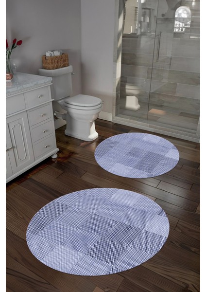 Dijital Yıkanabilir Kaymaz Kilim Görünümlü Yuvarlak Banyo Paspası Klozet Takımı, Klozet-88-Lila, indirimleri